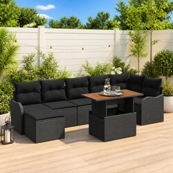 Garden Sofa Set 8 Pieces Black Poly Rattan Outdoor Furniture with Storage