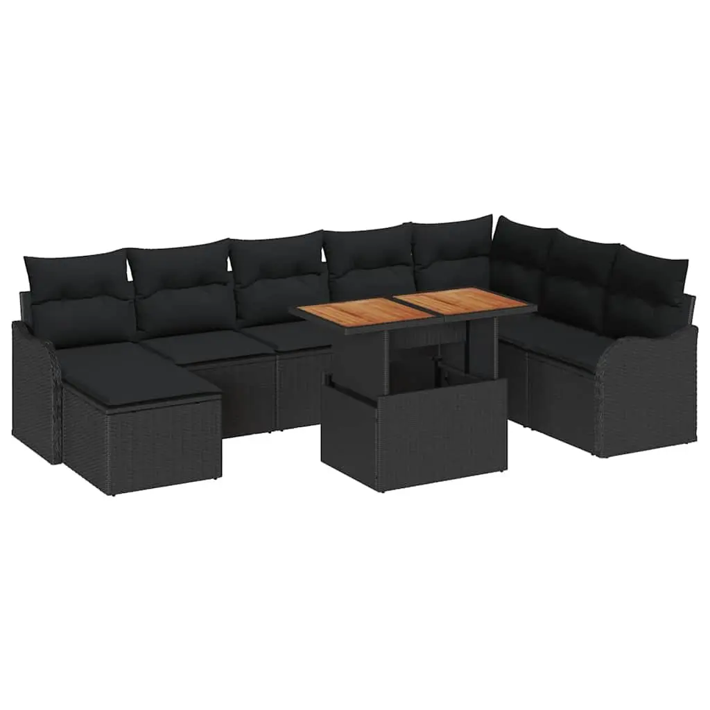 Modular Garden Sofa Set 9 Piece Rattan Furniture with Storage Black