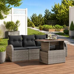 Garden Sofa Set 5 Pcs Outdoor Furniture Modular Seating with Storage Table Grey