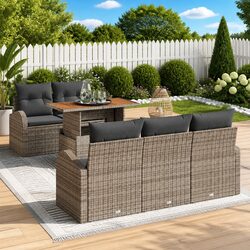Garden Sofa Set 6 Pieces Grey Poly Rattan Outdoor Furniture with Storage Modular