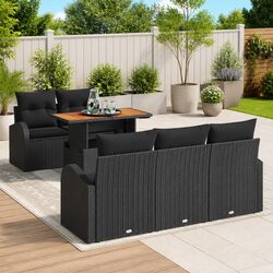 Garden Sofa Set 6 Pieces Black Poly Rattan Outdoor Furniture with Storage