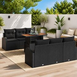 7-Piece Garden Sofa Set with Storage Outdoor Furniture Black Poly Rattan Modular