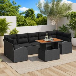 Garden Sofa Set 8 Piece Outdoor Furniture Black Poly Rattan Modular with Storage