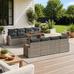 Garden Sofa Set 9 pcs Modular Outdoor Furniture Grey Poly Rattan with Storage