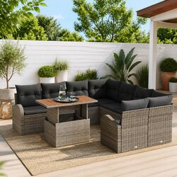 Garden Sofa Set 9 pcs Grey Poly Rattan Outdoor Furniture Modular Storage Lounger