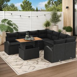 Garden Sofa Set 9-Piece Outdoor Furniture Black Poly Rattan with Storage Modular