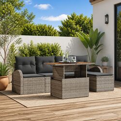 Garden Sofa Set 6 Piece Outdoor Furniture with Storage Grey Poly Rattan Modular