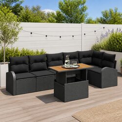 Outdoor Garden Sofa Set 7 Piece Modular Poly Rattan Black with Storage Patio