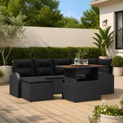 Outdoor Garden Sofa Set 7 Pieces Black Poly Rattan Modular Lounge with Storage