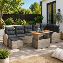 Garden Sofa Set 8 Piece Outdoor Furniture Grey Poly Rattan with Storage Modular