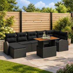 Garden Sofa Set 8 Piece Outdoor Furniture Modular Black Poly Rattan with Storage