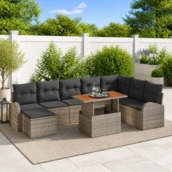 Garden Sofa Set 9 Piece Outdoor Furniture Grey Poly Rattan Modular Seating with