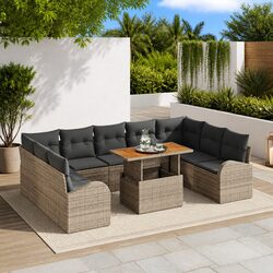 Garden Sofa Set 10 pcs Outdoor Furniture Modular Grey Poly Rattan with Storage