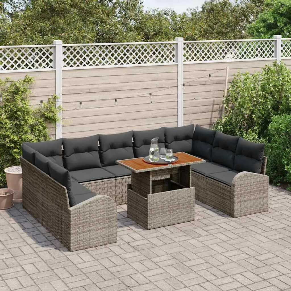 Modular Garden Sofa Set 10 Piece Outdoor Furniture Grey Poly Rattan with Storage