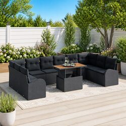 Garden Sofa Set 11 Pcs Black Outdoor Furniture Modular Seating Storage Poly