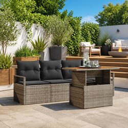 Outdoor Garden Sofa Set 5 Pieces with Storage Grey Poly Rattan Modular Furniture