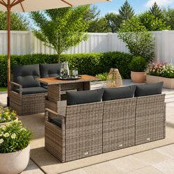 Garden Sofa Set 6 Pieces Outdoor Furniture Poly Rattan Modular Grey Lounger