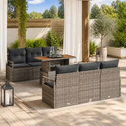 Garden Sofa Set 7 Pieces Outdoor Furniture with Storage Modular Grey Poly Rattan