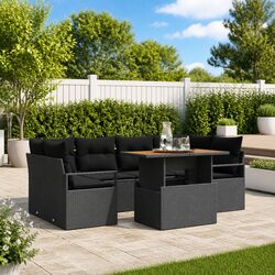 Garden Sofa Set 7 Piece Outdoor Furniture Black Poly Rattan Modular Lounge