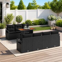 Garden Sofa Set 8 Piece Outdoor Furniture Black Poly Rattan Modular Storage