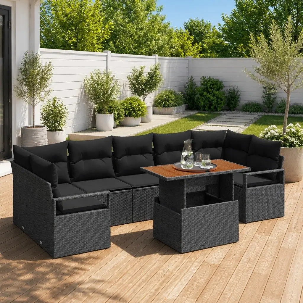Modular Garden Sofa Set 8 Piece Black Poly Rattan