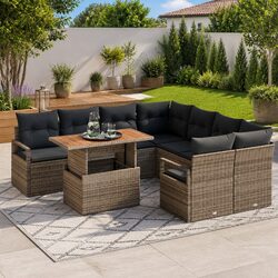 Garden Sofa Set 9 Pieces Grey Poly Rattan Outdoor Furniture with Storage Table