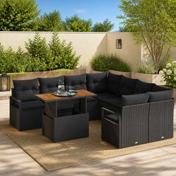 Garden Sofa Set 9pcs Outdoor Lounge Furniture Black Poly Rattan with Storage