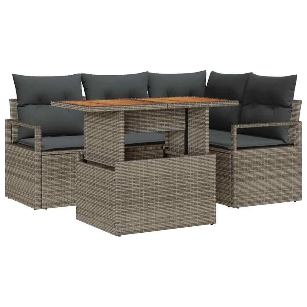 Garden Sofa Set Modular Outdoor Furniture 5 Piece Poly Rattan Grey