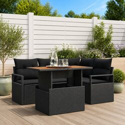 Garden Sofa Set 5 pcs Outdoor Furniture Black Poly Rattan Modular Lounge Patio