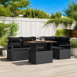 Garden Sofa Set 6 Piece Outdoor Furniture Black Poly Rattan Modular Seating