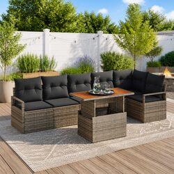 Garden Sofa Set with Storage 7 Piece Modular Outdoor Furniture Grey Poly Rattan