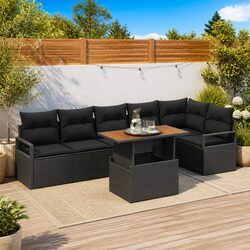 Garden Sofa Set 7 Piece Modular Outdoor Furniture with Storage Black Poly Rattan