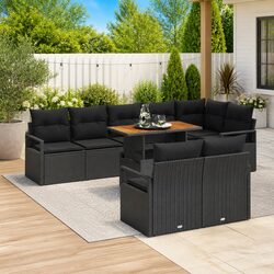 Garden Sofa Set 9 Pcs Outdoor Furniture Black Modular Sectional with Storage