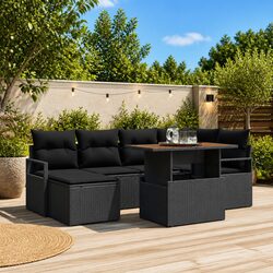 Garden Sofa Set 7 Piece Outdoor Furniture Black Poly Rattan Modular Lounge with