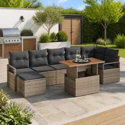 Garden Sofa Set 8 Piece Modular Outdoor Furniture Grey Poly Rattan with Storage
