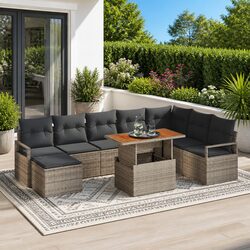 Garden Sofa Set Modular Outdoor Furniture 9 Pieces Grey Poly Rattan Sectional