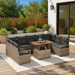 Outdoor Garden Sofa Set 10pcs Grey Rattan Lounge Furniture with Storage Seats