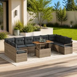 11-Piece Garden Sofa Set Grey Outdoor Rattan Modular Furniture with Storage