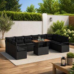 Garden Sofa Set 11 Pieces Black Poly Rattan Modular Outdoor Furniture Storage