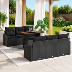 Garden Sofa Set 7 Pieces Outdoor Furniture Black Poly Rattan Modular with