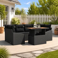 Garden Sofa Set 7 Piece Outdoor Lounge Furniture with Storage Black Poly Rattan