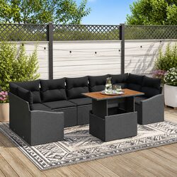 Garden Sofa Set 8 Piece Outdoor Lounge Modular Seating with Cushions Black