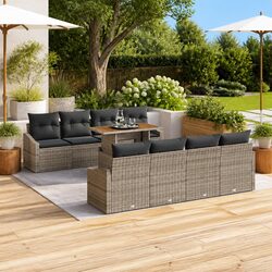 Garden Sofa Set 9 Pieces Grey Poly Rattan Outdoor Furniture with Storage Modular