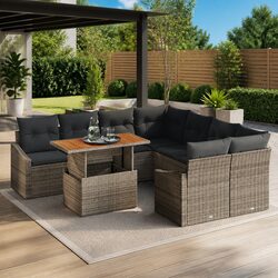 Garden Sofa Set 9 Pieces Grey Outdoor Furniture with Storage Modular Sectional