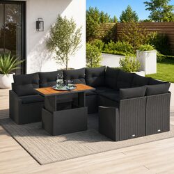 Outdoor Garden Sofa Set 9 Pcs Modular Sectional Black Poly Rattan Storage
