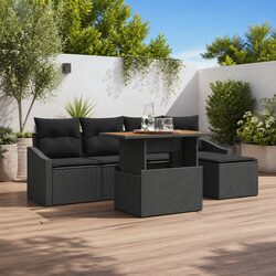 Garden Sofa Set 6 Piece Outdoor Furniture with Storage Black Poly Rattan Modular