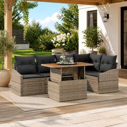 Garden Sofa Set 6 Pieces Modular Outdoor Furniture with Storage Grey Poly Rattan