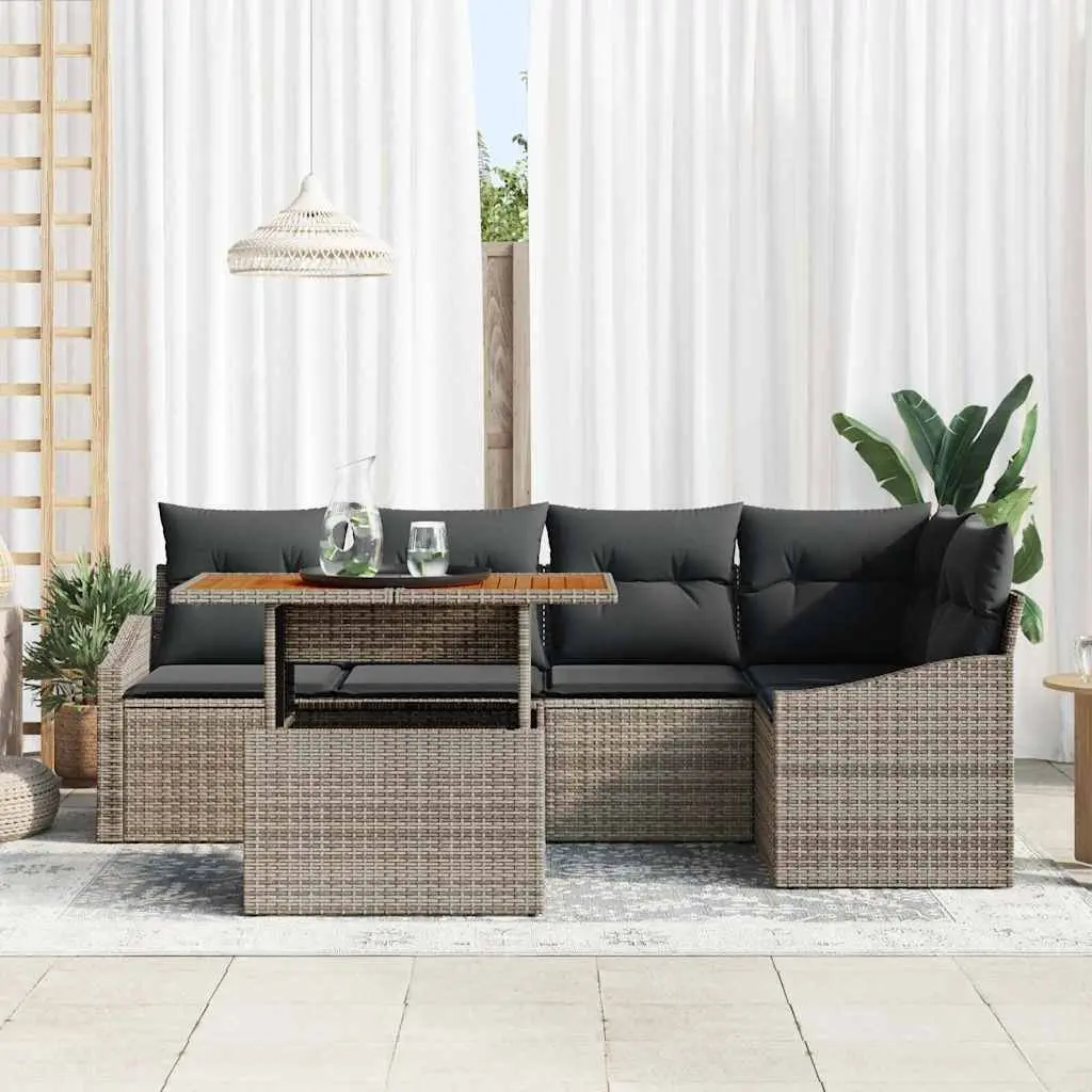 Garden Sofa Set Modular Outdoor Furniture 6 Pieces Grey Poly Rattan