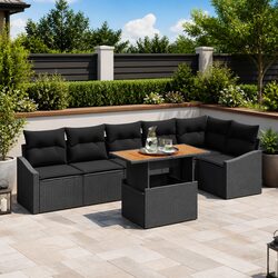 Garden Sofa Set 7 Piece Black Poly Rattan Modular Outdoor Furniture with Storage