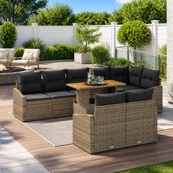 Garden Sofa Set 9 Piece Grey Poly Rattan Outdoor Furniture with Storage Modular